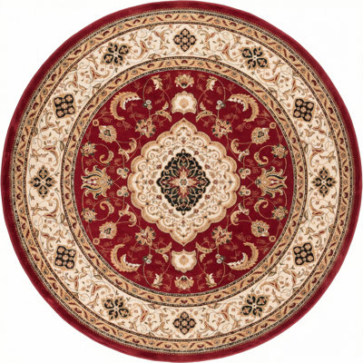 Rug Branch Rimal 7' x 9' (6'6" x 9'4") Red/Beige Persian Medallion Indoor Area Rug, Traditional, Low Pile, Stain-Resistant Carpet - Living Room, Bedroom, Dining Room, and Kitchen