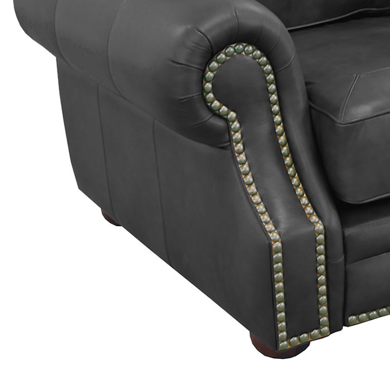 Causeuse à accoudoirs roulés en cuir véritable 74 po Stana, Cuir véritable gris anthracite Berkshire