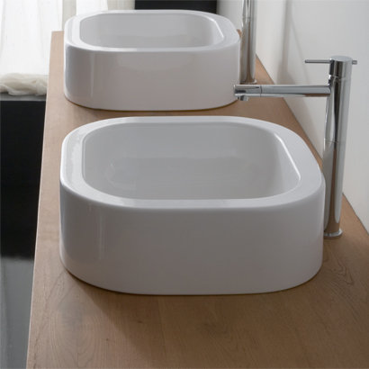 Lavabo de salle de bain vasque carré, blanc, Aucun trou