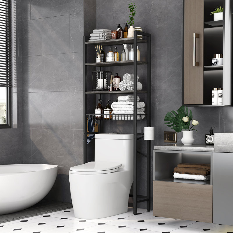 Agassiz Metal Adjustable Freestanding Over The Toilet Storage, Gray/Black