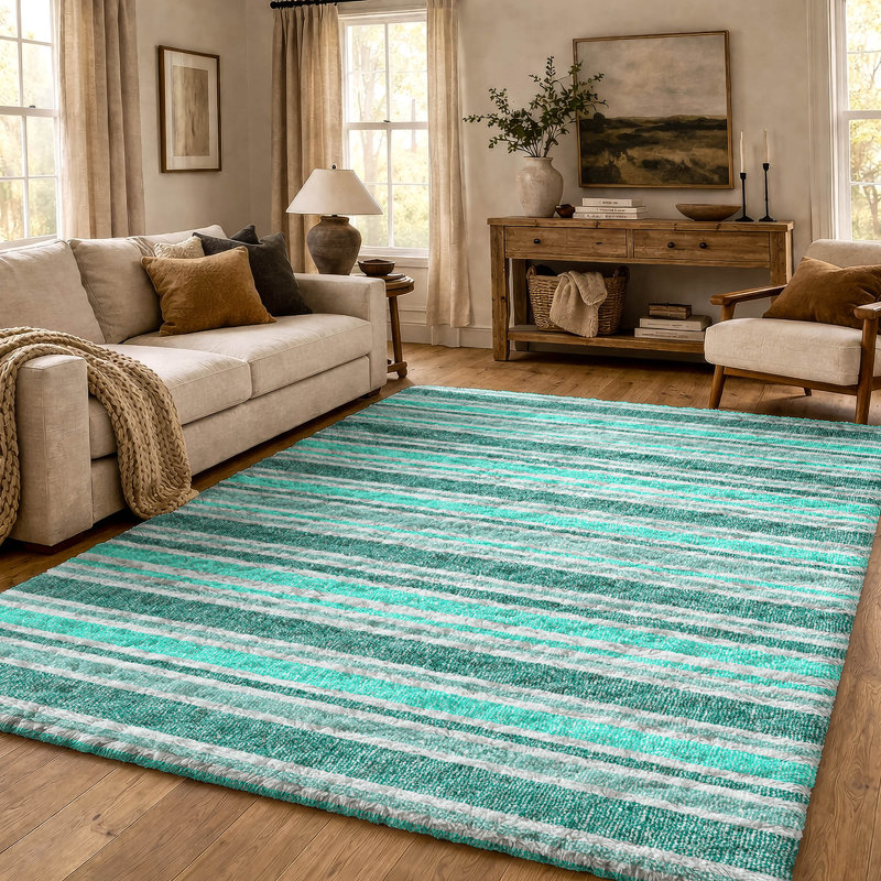 Tapis à poils longs de qualité supérieure lavable à la machine Dream ADS531, Turquoise, 5 pi x 7 pi 6 po