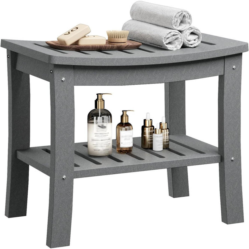 HDPE Shower Bench with Storage Shelf,Waterproof Shower Seat Stool Chair for Bathroom Bathtub,Non-Slip Spa Stool, Grey