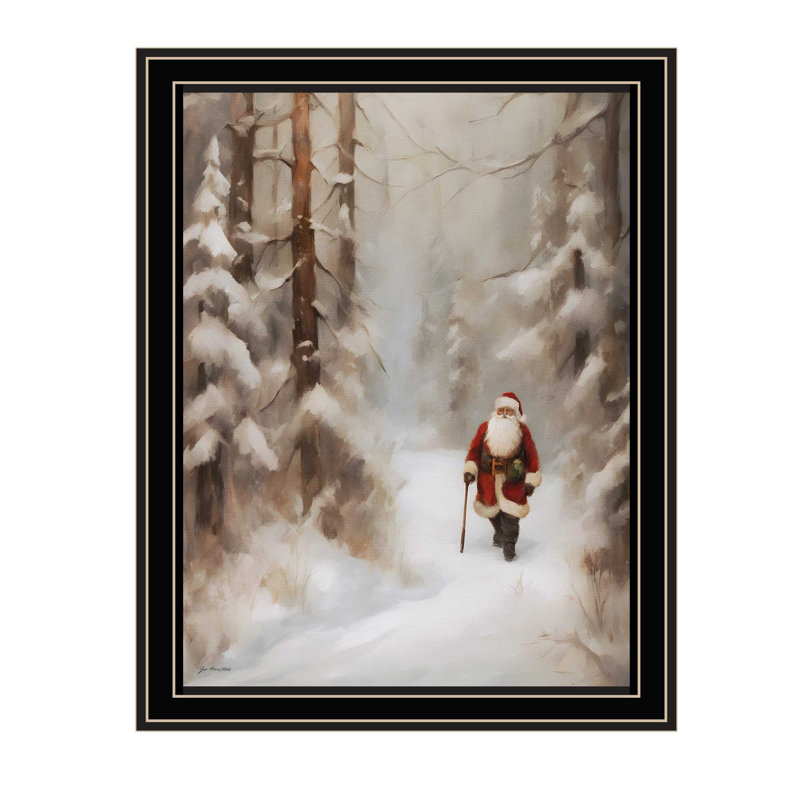 «Santa's Winter Stroll», art mural noir encadré