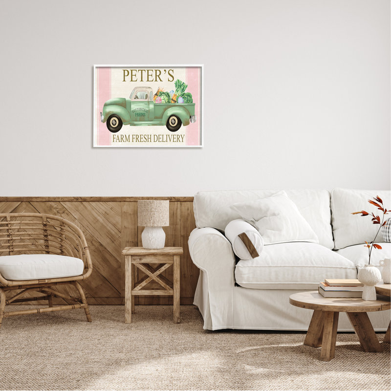 «Farm Fresh Livraison Sign», par Rust Art, H 24 po x l 30 po x P 1,5 po, Giclée encadrée blanc bord de mer