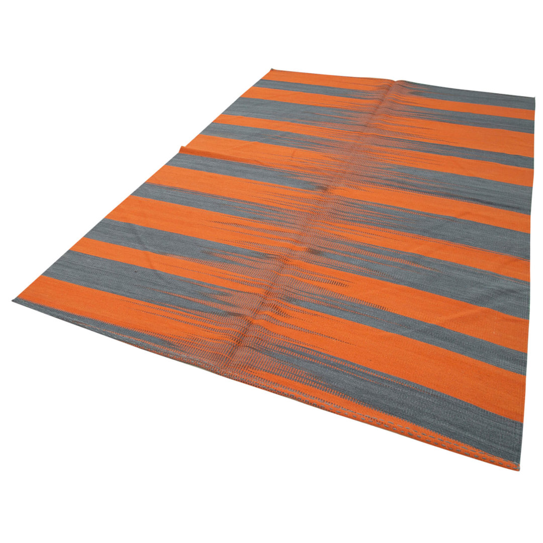 Degrade Kilim Orange Striped Wool Handmade Area Rug