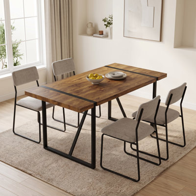 55" Mid-Century Modern Industrial Rectangle Dining Table for Small Spaces