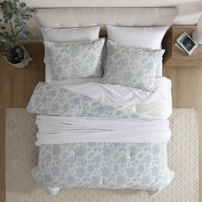 Ensemble d'édredon réversible en coton Nautica Elmwood, Édredon pour très grand lit + 2 taies décorativ