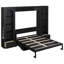Grand lit escamotable avec tablettes, armoires latérales, tiroirs et DEL, lit plateforme mural avec bureau, noir