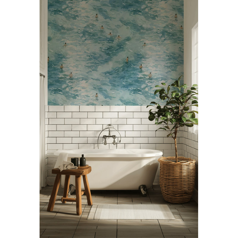 Papier peint abstrait bleu représentant une piscine, Non-Woven Non-Pasted