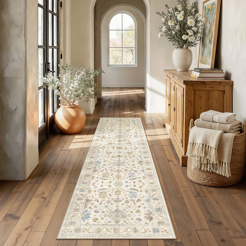 Samuel Modern Floral Washable Area Rug With Non-Slip Backing, Runner 2' x 8'