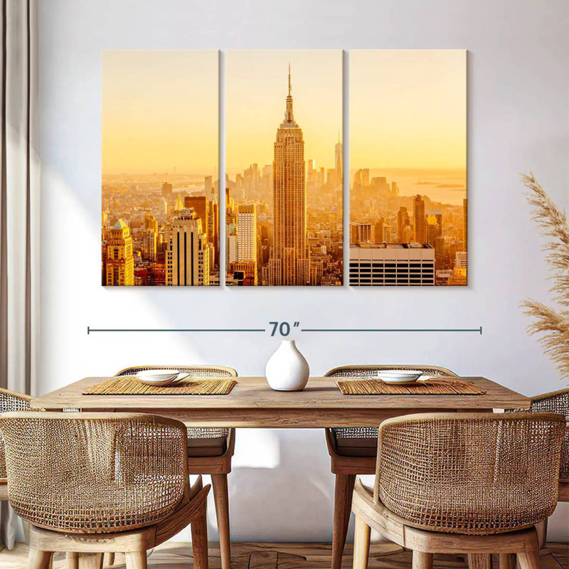 Sebbie, New York, coucher de soleil doré, H 24 po x l 38 po