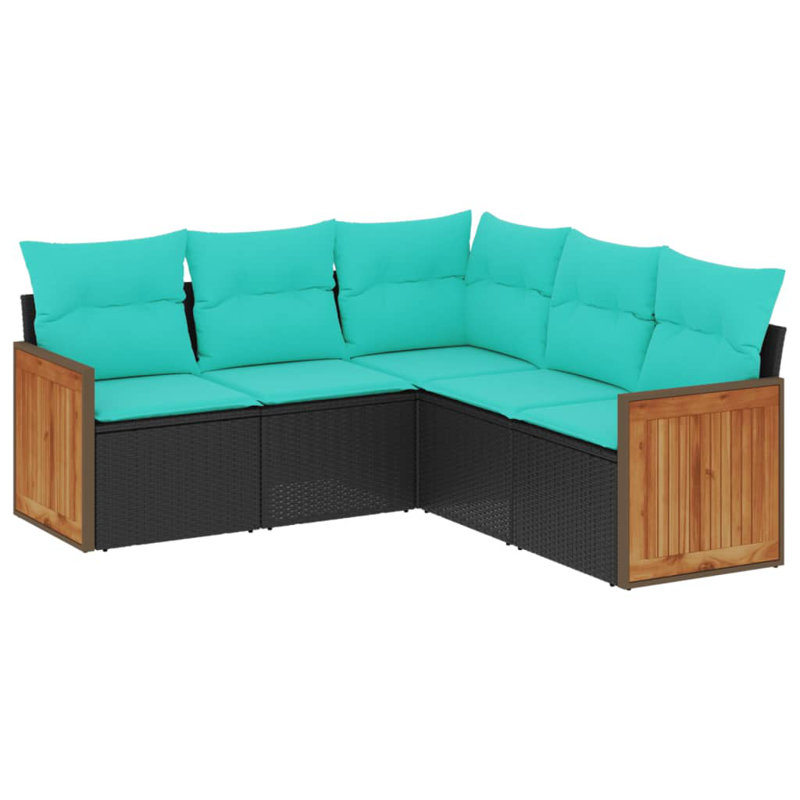  Ensemble de canapé de patio 5 pièces avec coussins en rotin de polyester noir
