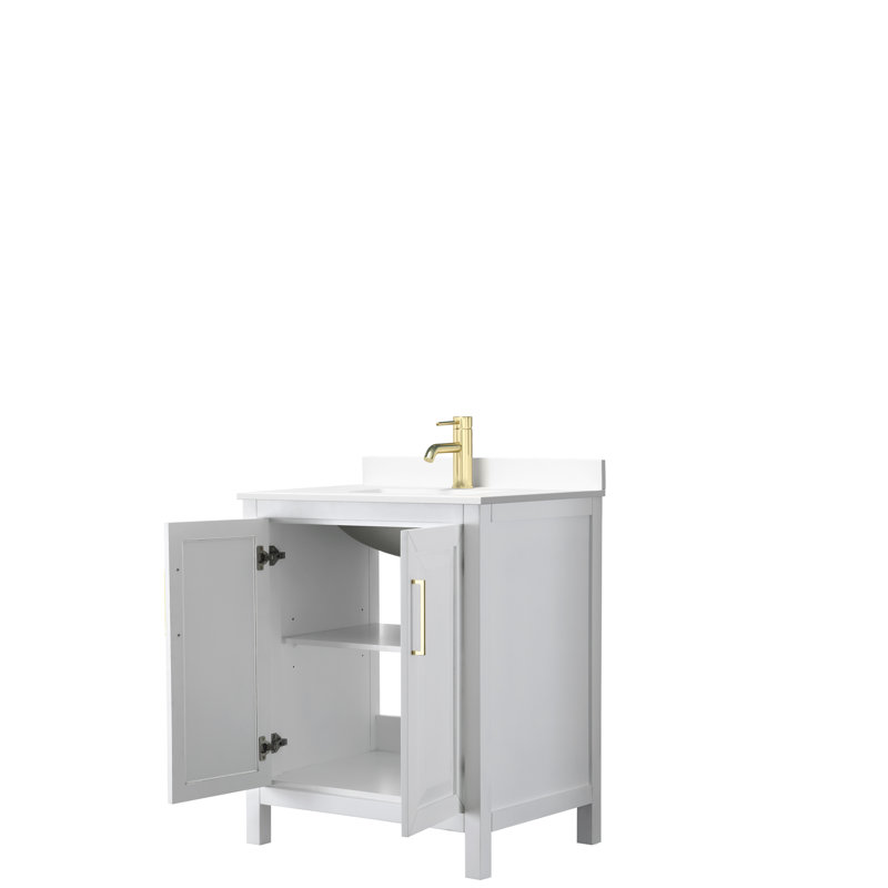 Daria 30'' W Single Vanity, White, White Cultured Marble, Brushed Gold