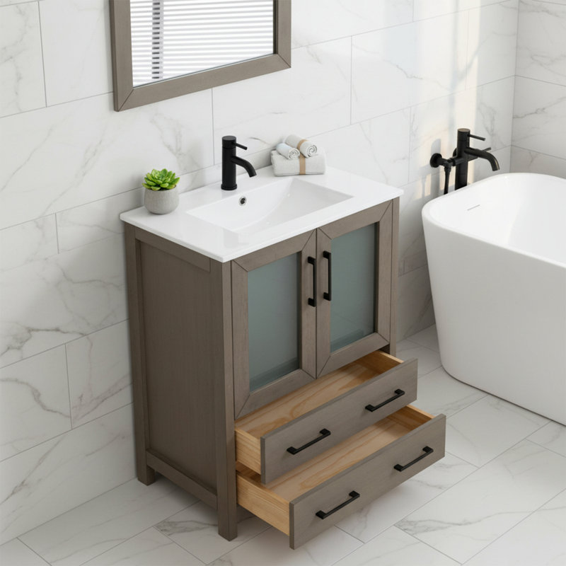  Ensemble de meuble-lavabo simple 30 "avec miroir, Gris foncé
