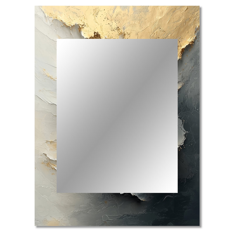 Abstract Marble In Grey And Gold Tones III - Large Wall Mirror On Metal, 40" x 30"