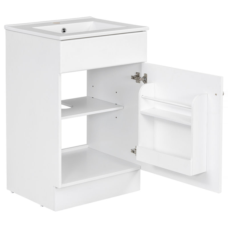 Armoire de meuble-lavabo avec tablette de porte, Blanc