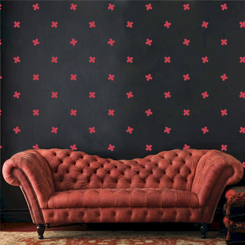 Décalcomanie murale à motifs croisés suisses, H 6 po x l 6 po x P 0,01 po, Rouge Dahlia