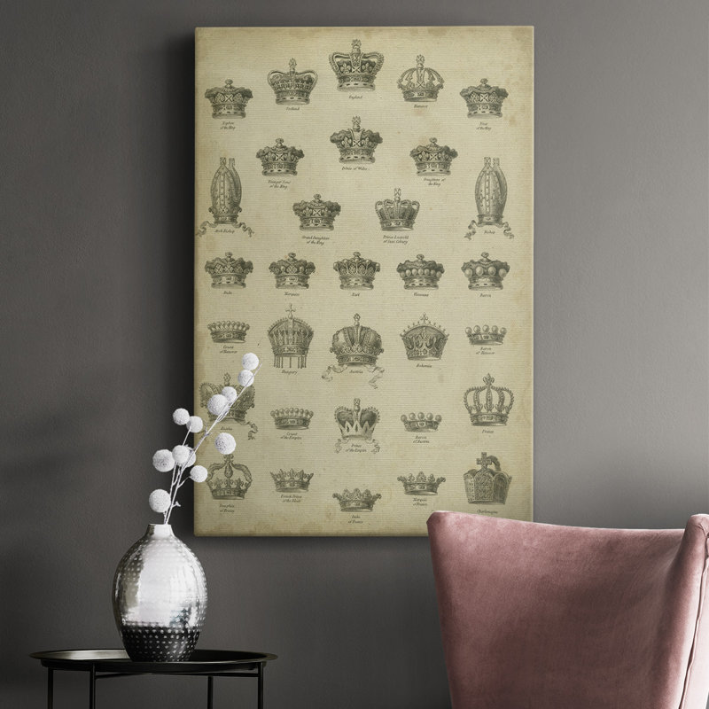 Couronne héraldique et couronnes V - peinture sur toile tendue, H 18 po x l 12 po x P 1 po