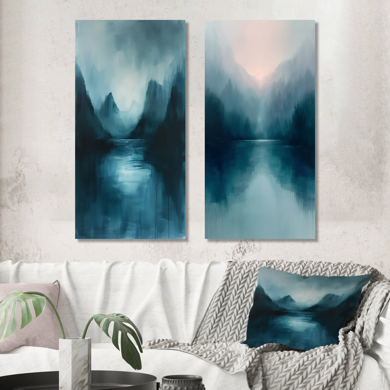 Ensemble de 2 pièces d'art mural monochromes gris et bleu, Ne s’applique pas, Toile tendue sur cadre, H 28 po x l 24 po