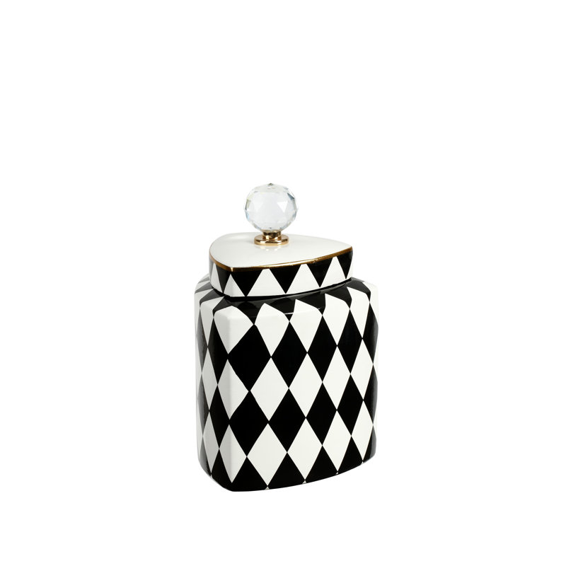 Pot en céramique 9 po, H 9 po x l 5,75 po x P 5,75 po, Blanc / noir