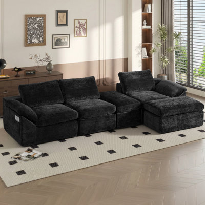 Boneless 110" Sectional Couches For Living Room Modern Modular U-Shape Cloud Sofa Upholstered Boneless Deep Seat Couch With Chaise