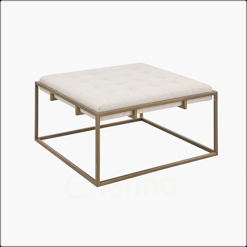 Table basse carrée capitonnée capitonnée à boutons en métal