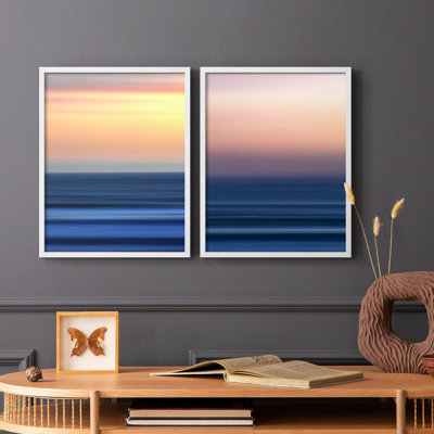 «Sunset Seascape I», reproduction encadrée de qualité supérieure - prête à être accrochée - aucun clou requis - aucun clou requis