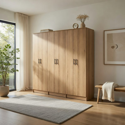 Ensemble de 3 armoires de rangement Mea, 6 portes, 9 tablettes, brun chêne