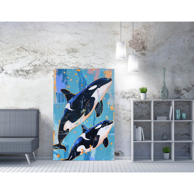 Orcas Pastel Blue Background Canvas Wall Art Print Picture, 114.3 cm H x 76.2 cm W