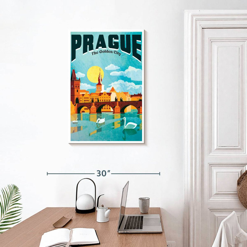 Affiche rétro de Prague, H 30 po x l 20 po