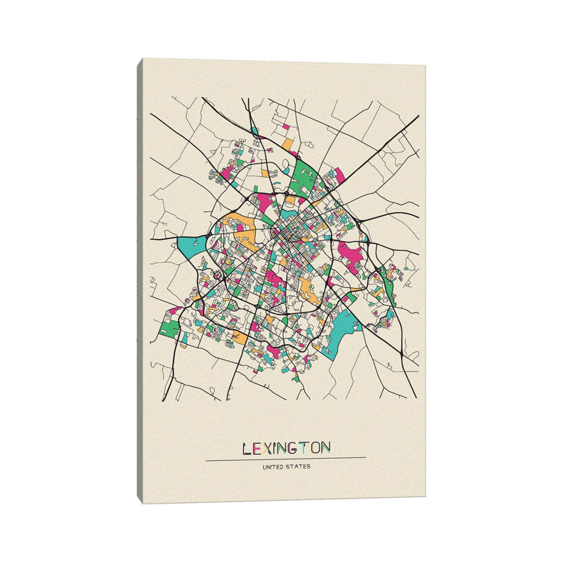 «Lexington, Kentucky Map» par Ayse Deniz Akerman - impression sur toile tendue, H 12 po x l 8 po x P 0,75 po