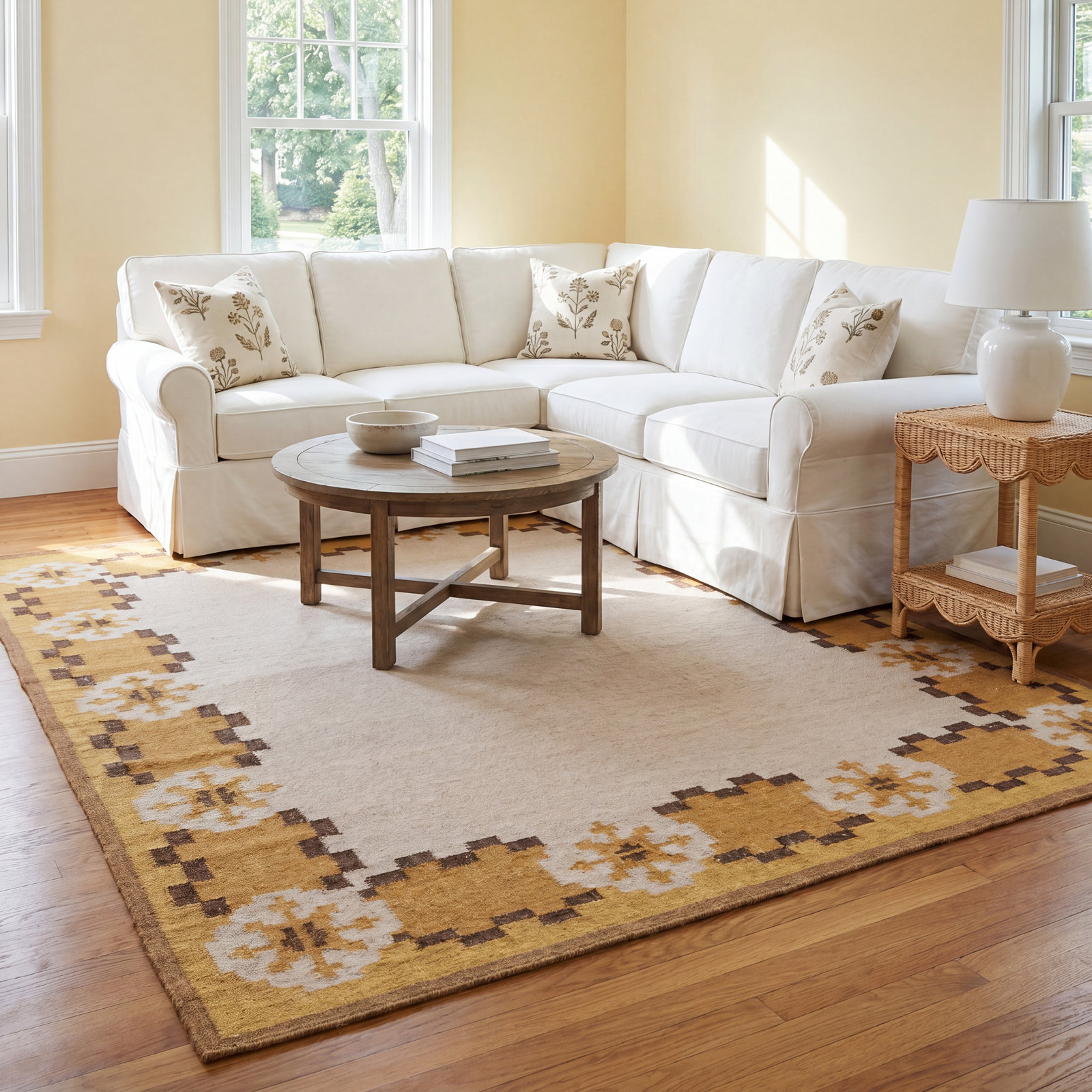 Heidi Nordic Flatweave Geometric Wool Rug, Yellow, 5'x8'