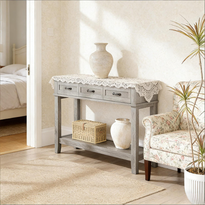 Console avec 3 tiroirs de rangement pour le hall d'entrée et le salon, Gris, Gris