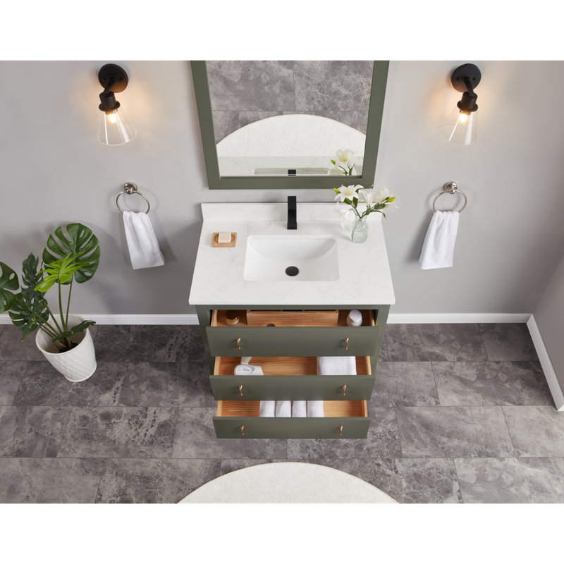 36" Cadet Finish Solid Wood Sink Vanity  With 1' Artificial Stone Top, Pewter Green