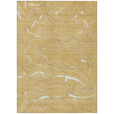 9' X 12' Gold Charcoal And Ivory Abstract Washable Indoor Outdoor Area Rug