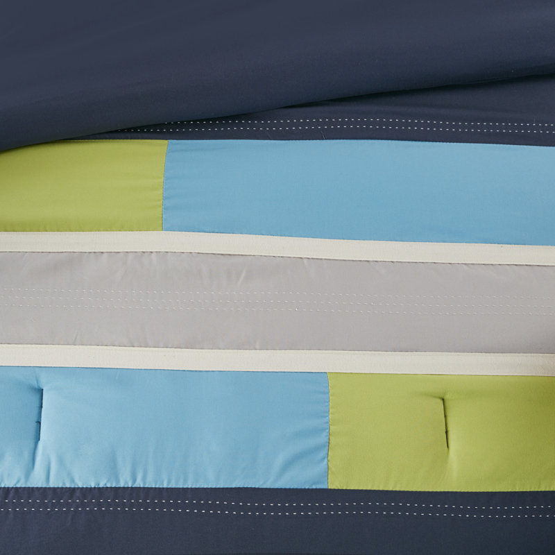 Ensemble d'édredon rayé aux couleurs vives Pipeline, Édredon double / grand + 2 taies décoratives sta, Rayures bleu marine
