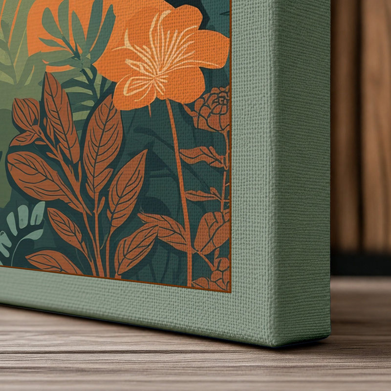 Sunset Silhouette Tropical - Wrapped Canvas, 36x24 - 91.4 x 61.0 cm, Sage Border