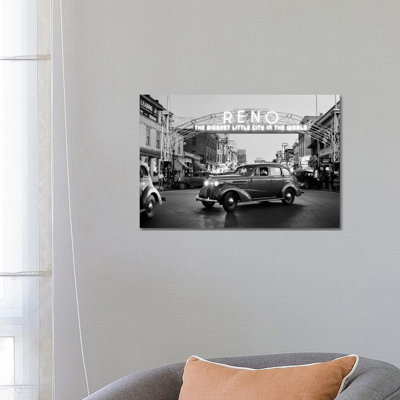 1930s Night of Arch over Main Street Reno Nevada Neon Sign the Biggest Little City in the World 1 Piece Wrapped Canvas Wall Art