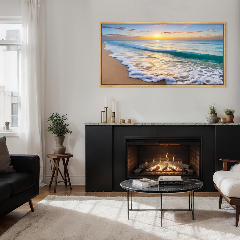 Coastal Beach " Tropical Beach Sunrise Ocean Waves Rustic Retro Art Decor Extra Large Artwork Pictures ", 30" H x 60" W