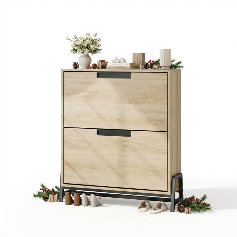 Shoe Storage Cabinet with 2 Flip Drawers, Freestanding Shoe Organizer with Metal Legs, Narrow Shoe Rack Cabinet for Entryway, Foyer, Hallway, Living Room