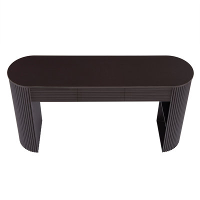 [Video] Retro Console Table with Storage, 3 Drawers, 1 Table-Leg Niche, Round Slat Aesthetic, Entryway, Living Room & Hallway