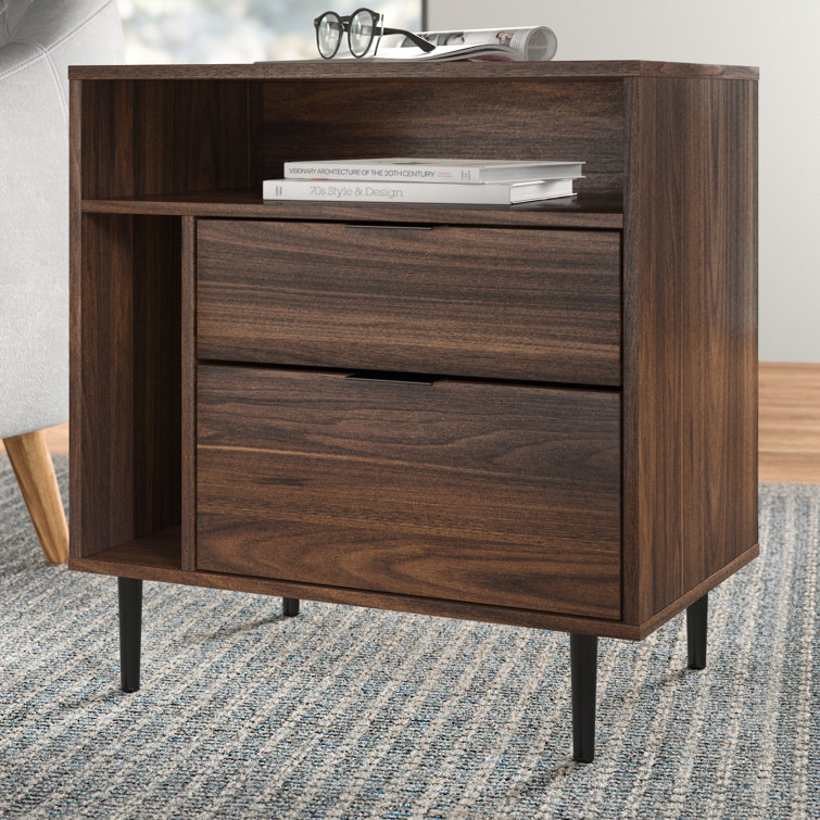 Alarna Contemporary 2-Drawer Nightstand With Magazine Storage - Slate Grey