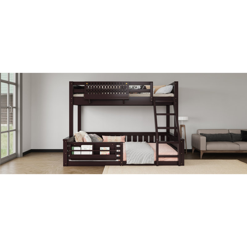 Space-saving Twin Xl Over Queen Bunk Beds, Durable Wood, Modern Espresso Finish
