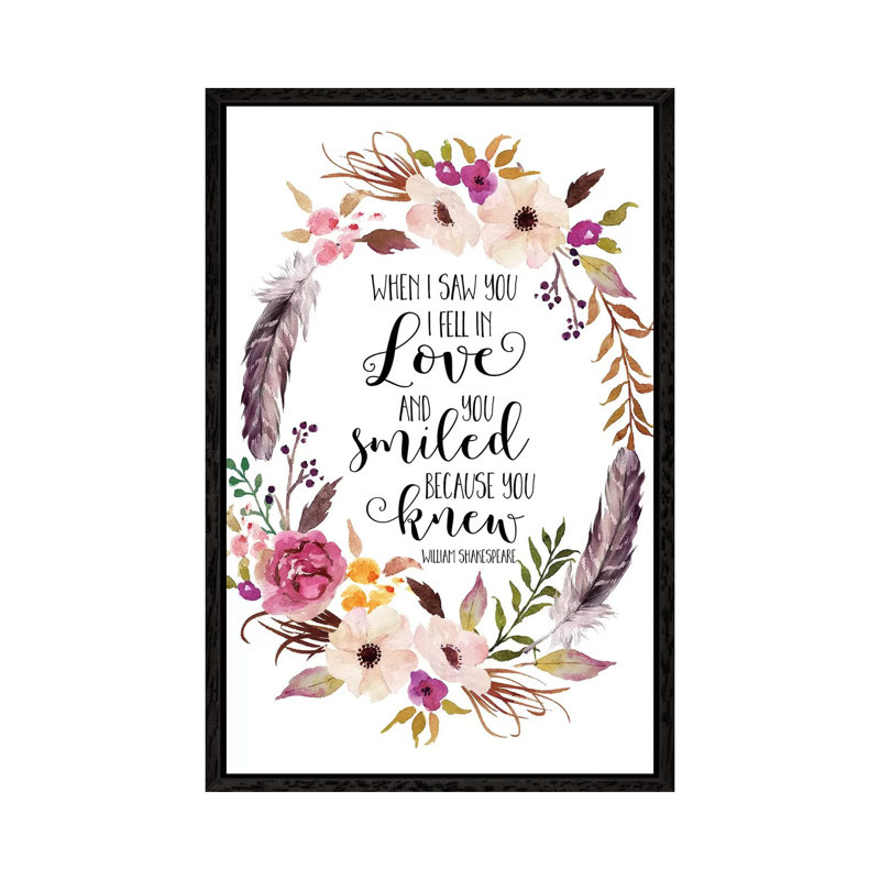 When I Saw You I Fell In Love, And You Smiled Because You… Shakespeare - Print on Canvas, Black Framed