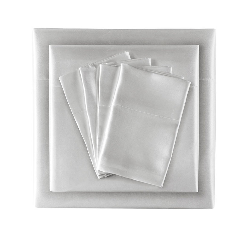 Ensemble de draps en satin 6 pièces Gracie Mills Coralie, Ensemble de draps pour grand lit avec 1 drap-houss, gris
