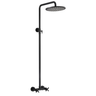 48"H Solid Brass Outdoor 10 Inch Round Rain Shower Set With Dual Cross Handle