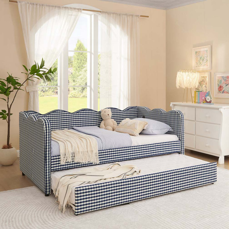 Upholstery Daybed with Pop-Up Trundle,USB Port, Navy