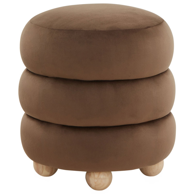 Dalisha 17" Velvet Round Ottoman, Natural, Dark Brown