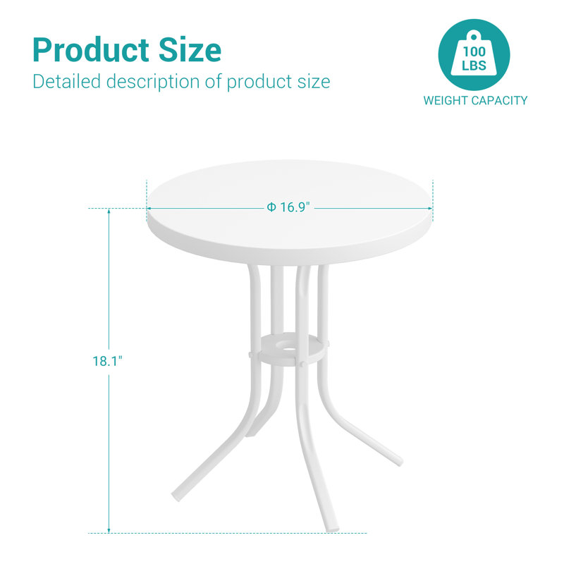 Ebern Designs Steel Patio Side Table, Weather Resistant Outdoor Round End Table for Room, Bedside, Porch, White