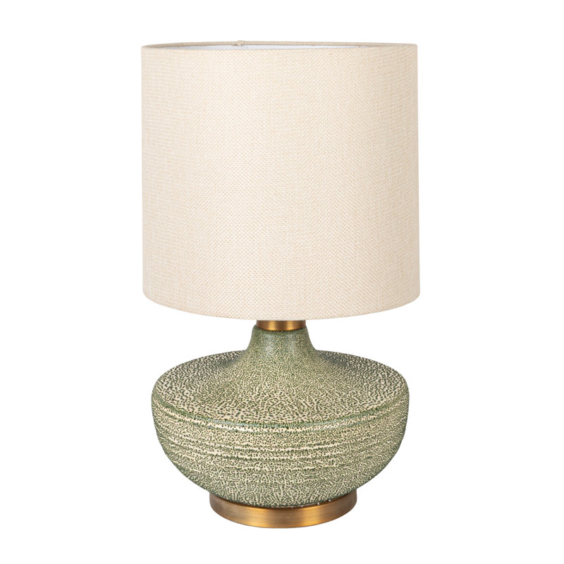 Textured Stoneware Table Lamp with Gold Base